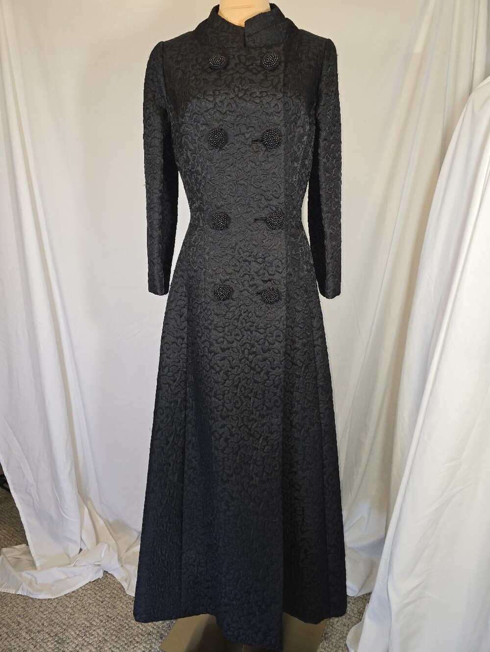 Vintage Elegant Black Double-Breasted Long Sleeve Maxi Coat